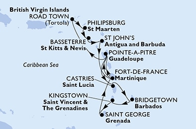 carte Caraïbes et Antilles, 15 jours