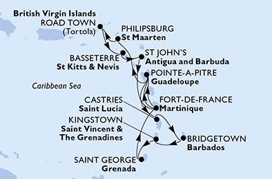 carte Caraïbes et Antilles, 15 jours