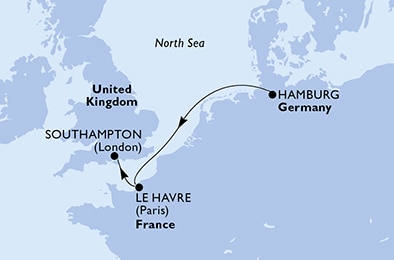 carte Hamburg, Le Havre, Southampton, 4 jours