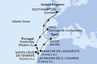 carte Royaume-Uni, Espagne, Portugal, 13 jours