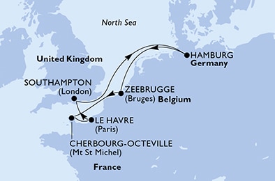 carte Allemagne, Belgique, France, Royaume-Uni, 8 jours