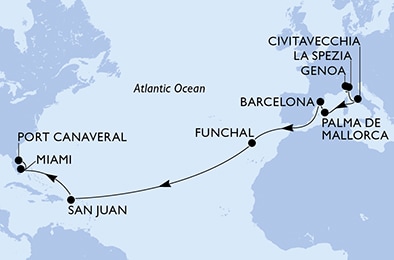carte Italie, Espagne, Portugal, Porto Rico, Etats-Unis, 20 jours