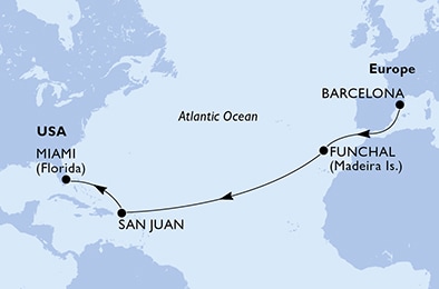 carte Espagne, Portugal, Porto Rico, Etats-Unis, 14 jours