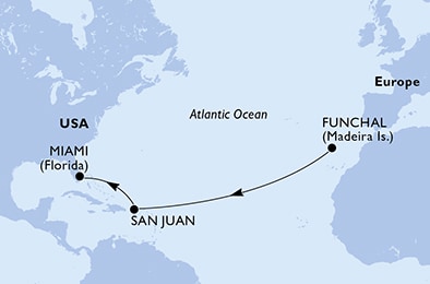 carte Funchal, San Juan, Miami, 11 jours