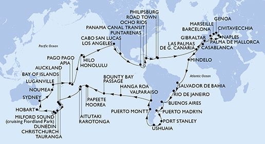 carte Tour du Monde, 122 jours