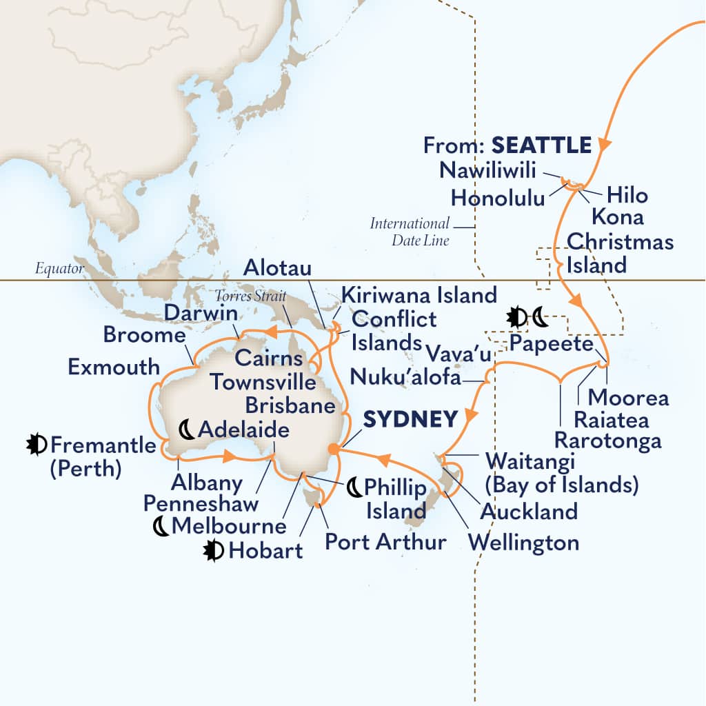 carte Etats-Unis & Polynésie française & France & îles Cook & Tonga, 70 jours