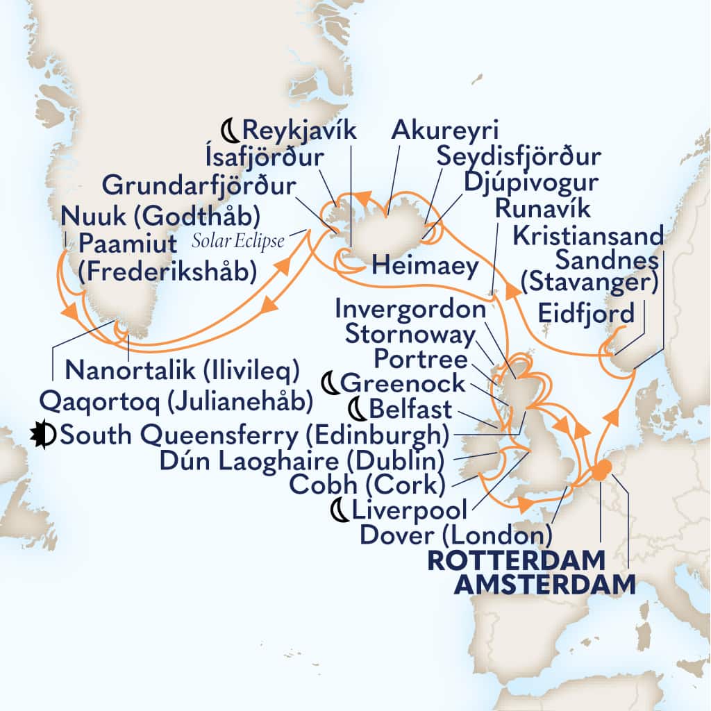 carte Pays-Bas & Norvège & Islande & Groenland & Féroé, 43 jours