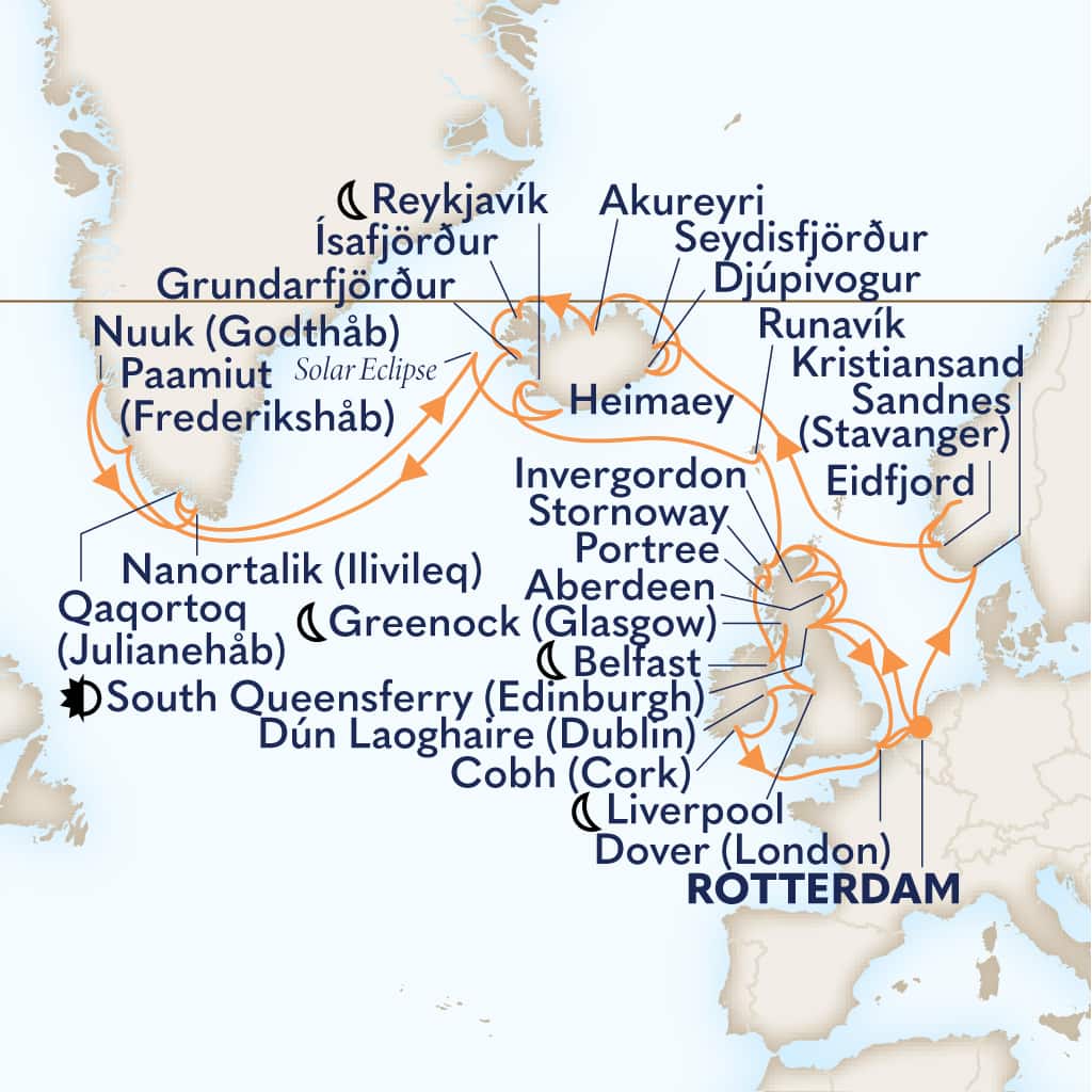 carte Pays-Bas & Royaume-Uni & Irlande & Norvège & Islande, 43 jours