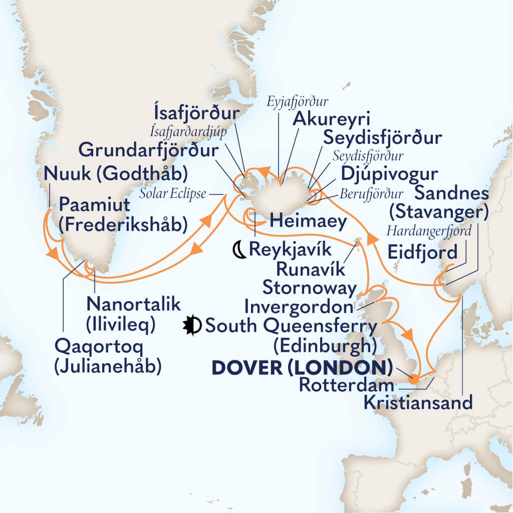 carte Royaume-Uni & Pays-Bas & Norvège & Islande & Groenland, 29 jours