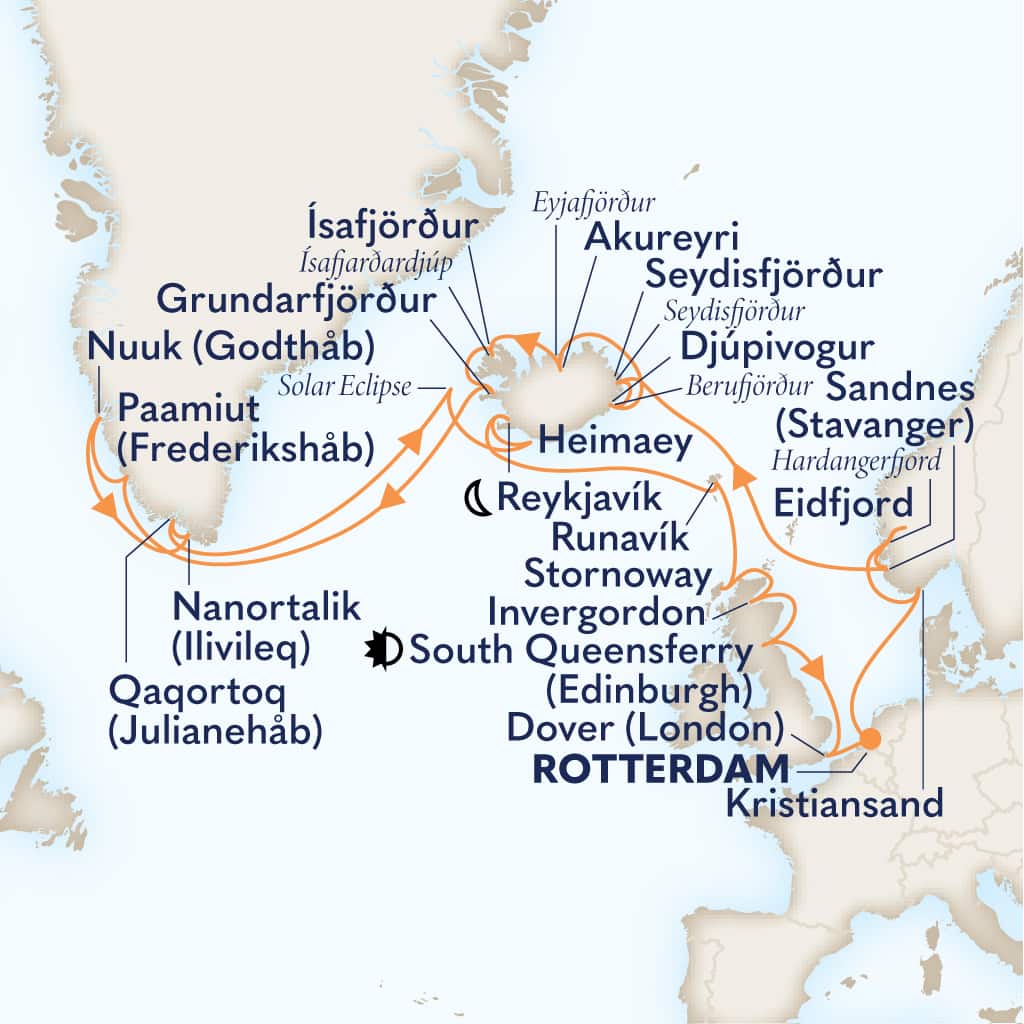 carte Pays-Bas & Norvège & Islande & Groenland & Royaume-Uni, 29 jours