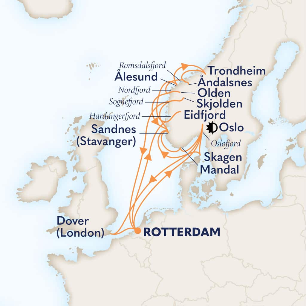 carte Pays-Bas & Norvège & Danemark & Royaume-Uni, 22 jours