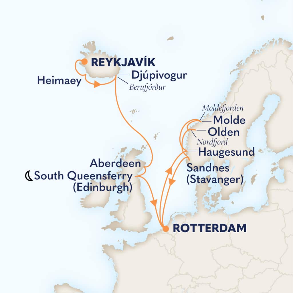 carte Islande & Féroé & Royaume-Uni & Pays-Bas & Norvège, 15 jours