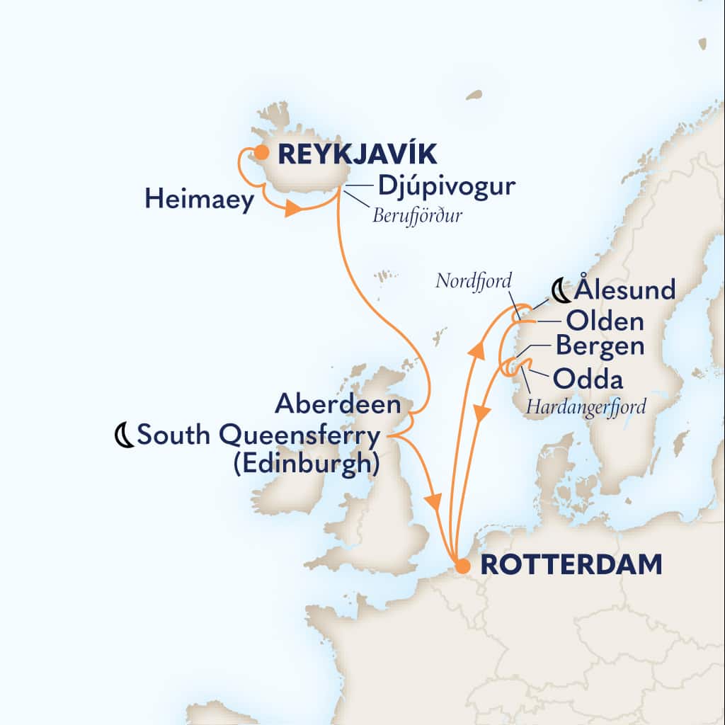 carte Islande & Féroé & Royaume-Uni & Pays-Bas & Norvège, 15 jours
