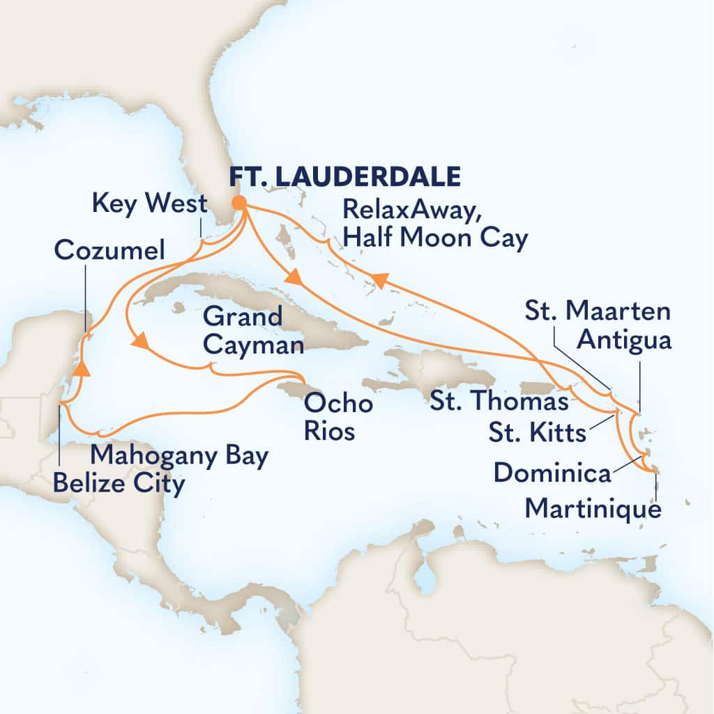 carte Etats-Unis & Caimans & Jamaïque & Honduras & Belize, 22 jours