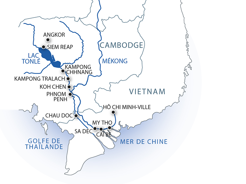 carte Du delta du Mékong aux temples d'Angkor (Formule port/port), 11 jours - 1H3_PP