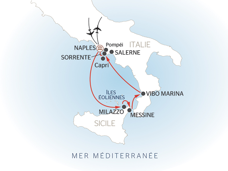 carte Naples, la côte Amalfitaine et la Sicile, 8 jours - NAP