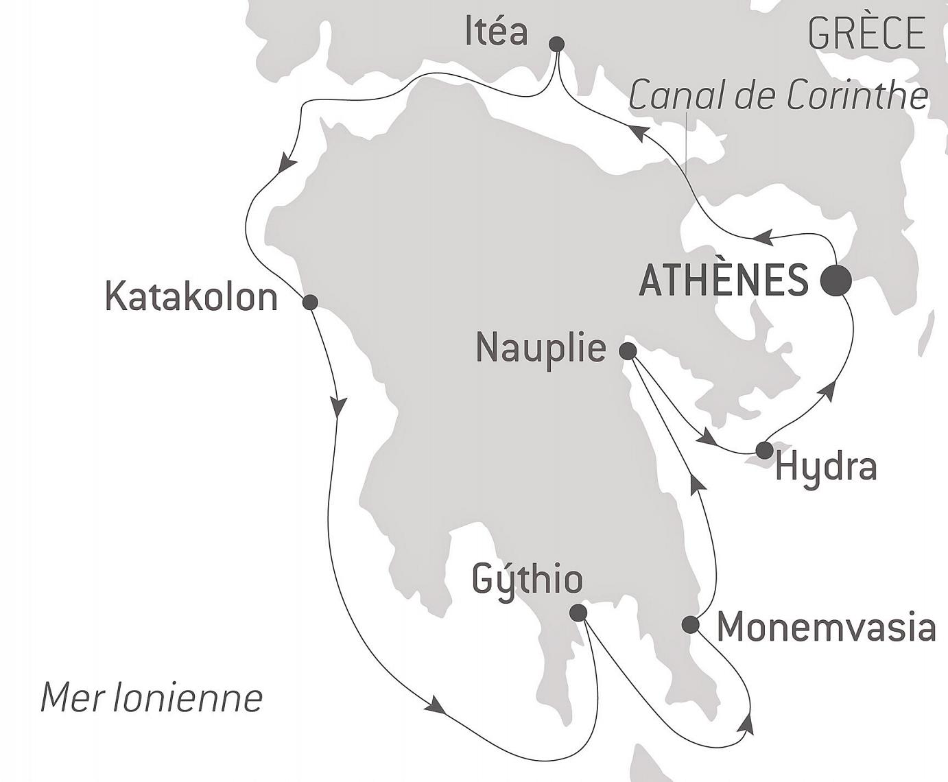 carte Paysages et sites emblématiques du Péloponnèse, 8 jours