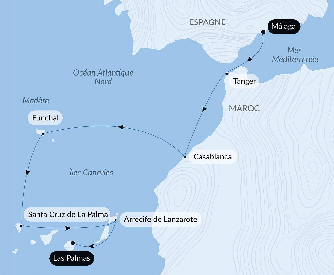 carte Odyssée atlantique de la péninsule ibérique aux Canaries, 9 jours