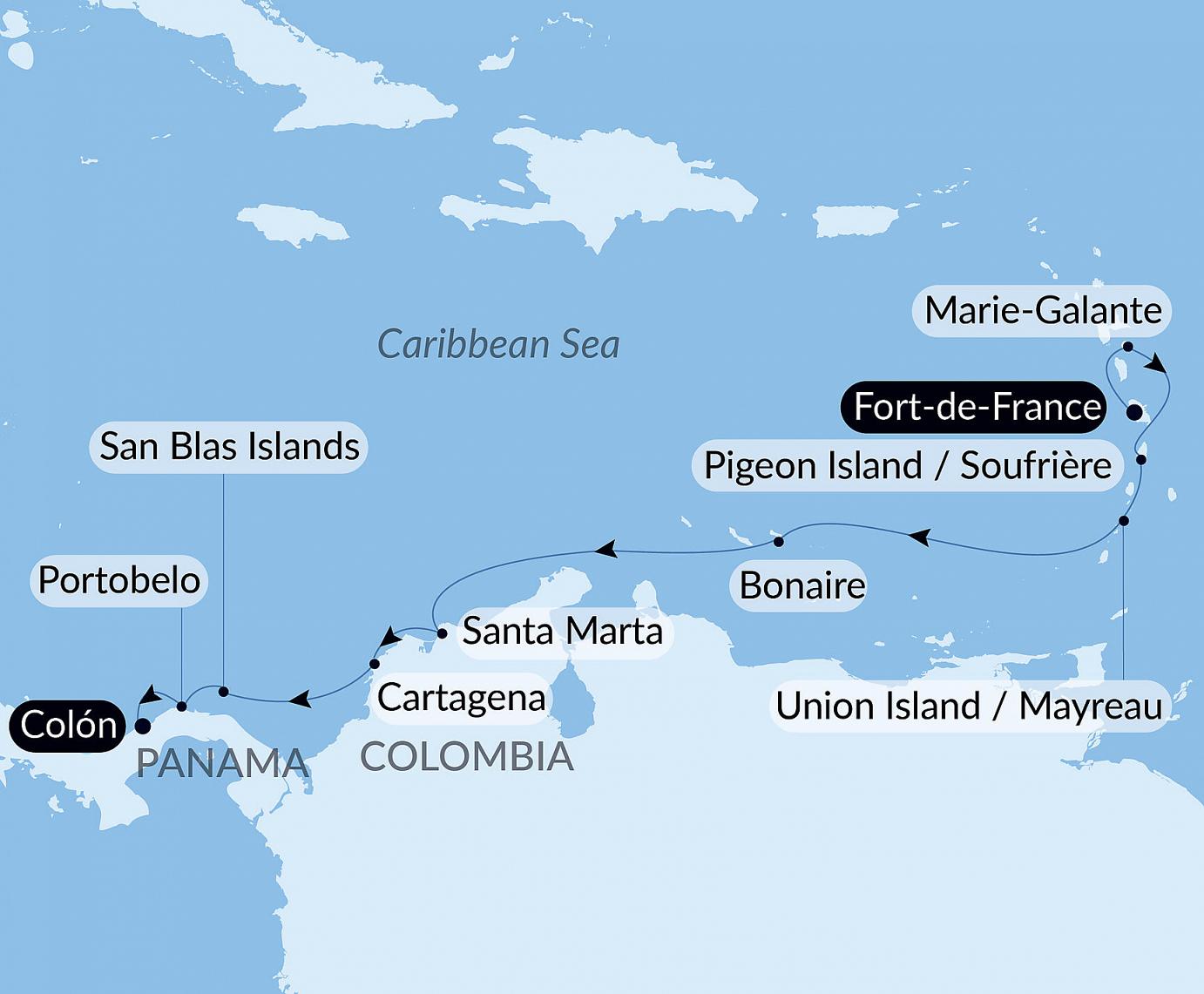 carte Panama, Colombie et les îles Caraïbes, 13 jours