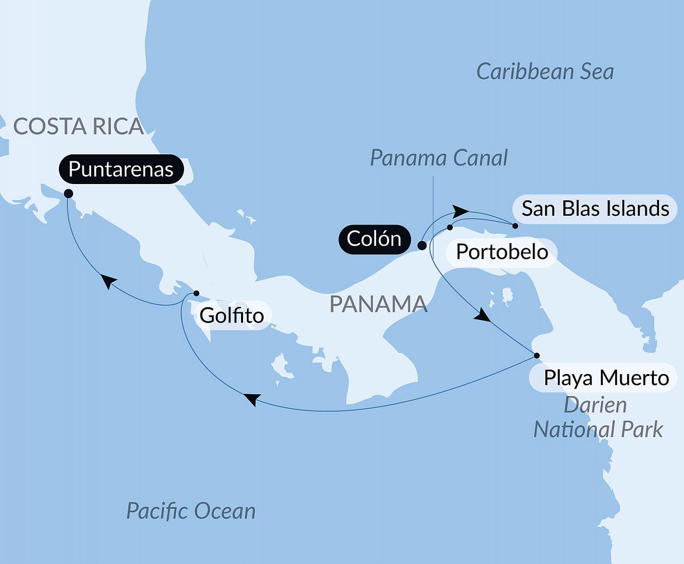 carte *Canal de Panama et joyaux d'Amérique centrale, 14 jours