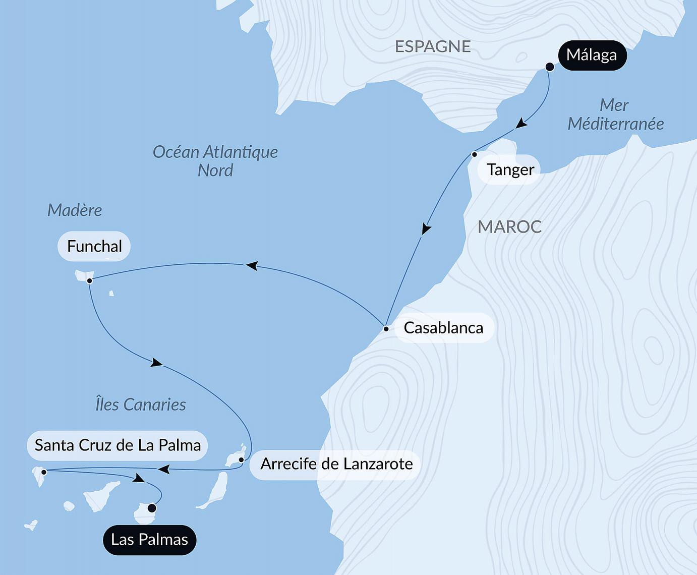 carte Odyssée atlantique de la péninsule ibérique aux Canaries, 9 jours