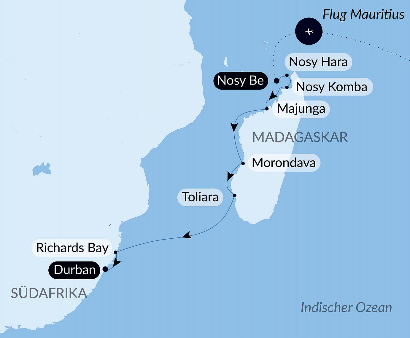 carte Afrique du Sud et Madagascar, 12 jours