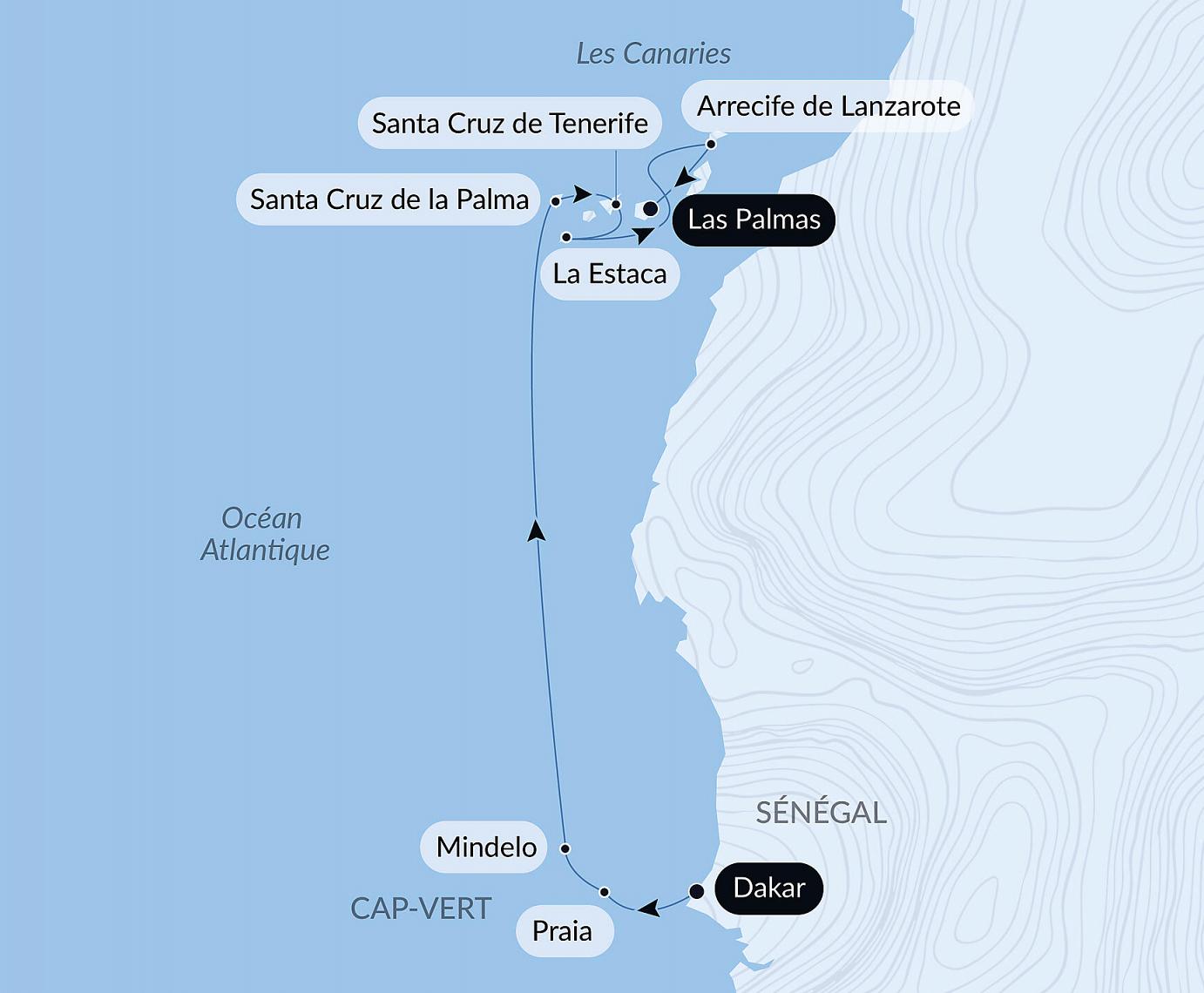carte Entre volcans et océan, du Cap-Vert aux Canaries, 11 jours