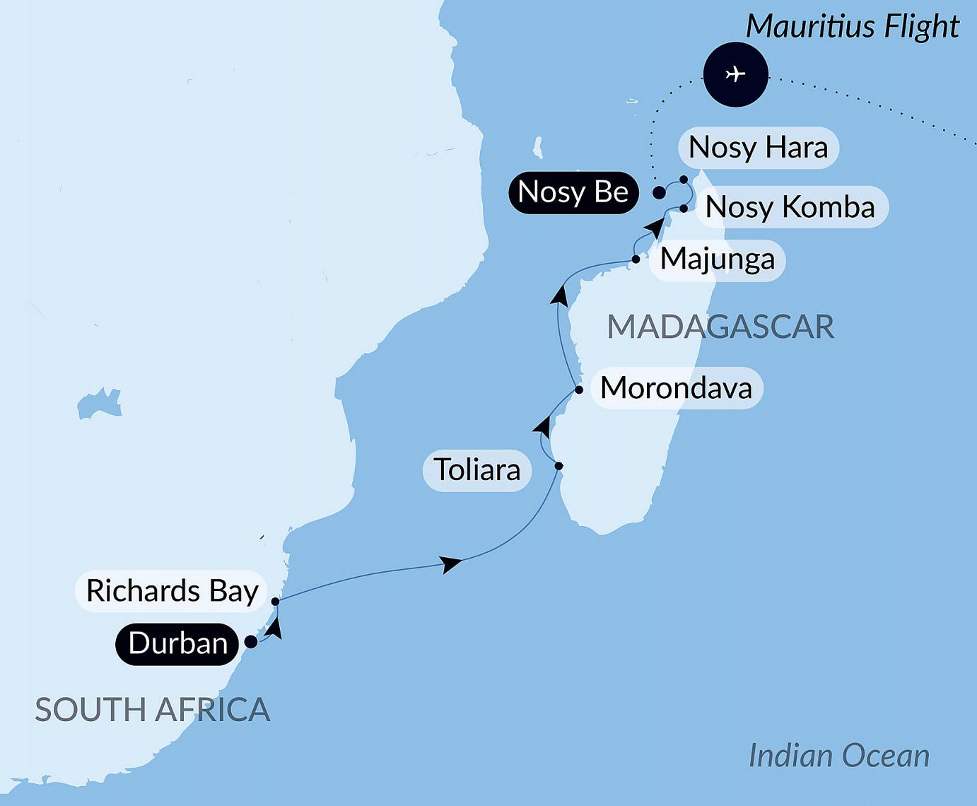 carte Afrique du Sud et Madagascar, 12 jours