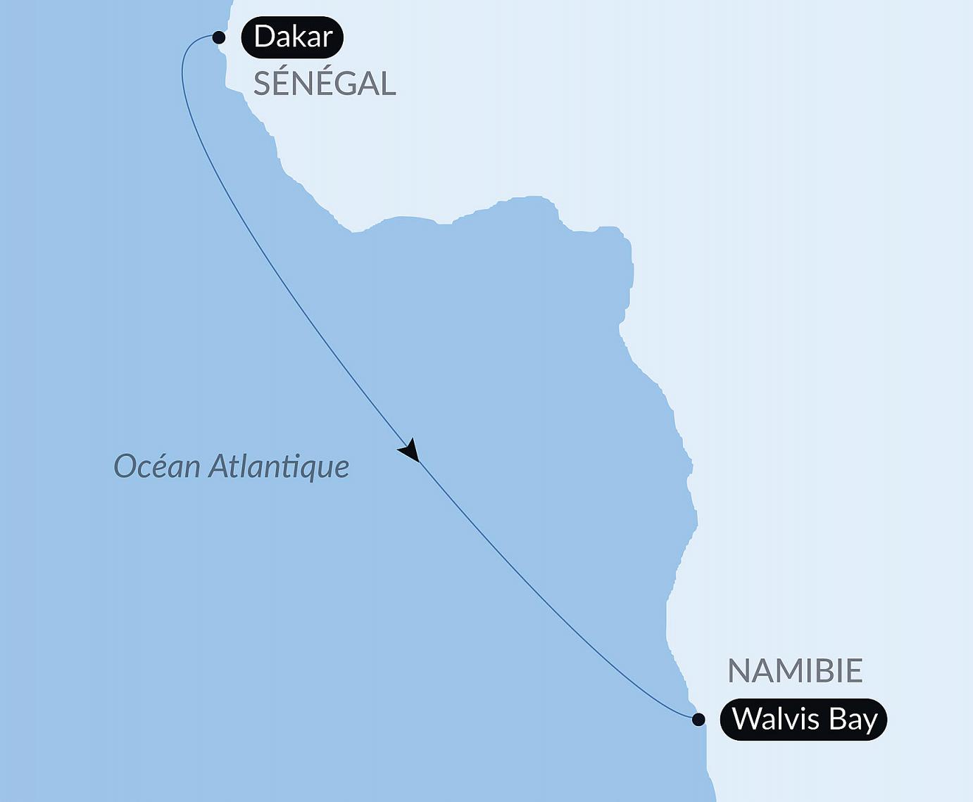 carte Voyage en Mer : Dakar - Walvis Bay, 13 jours