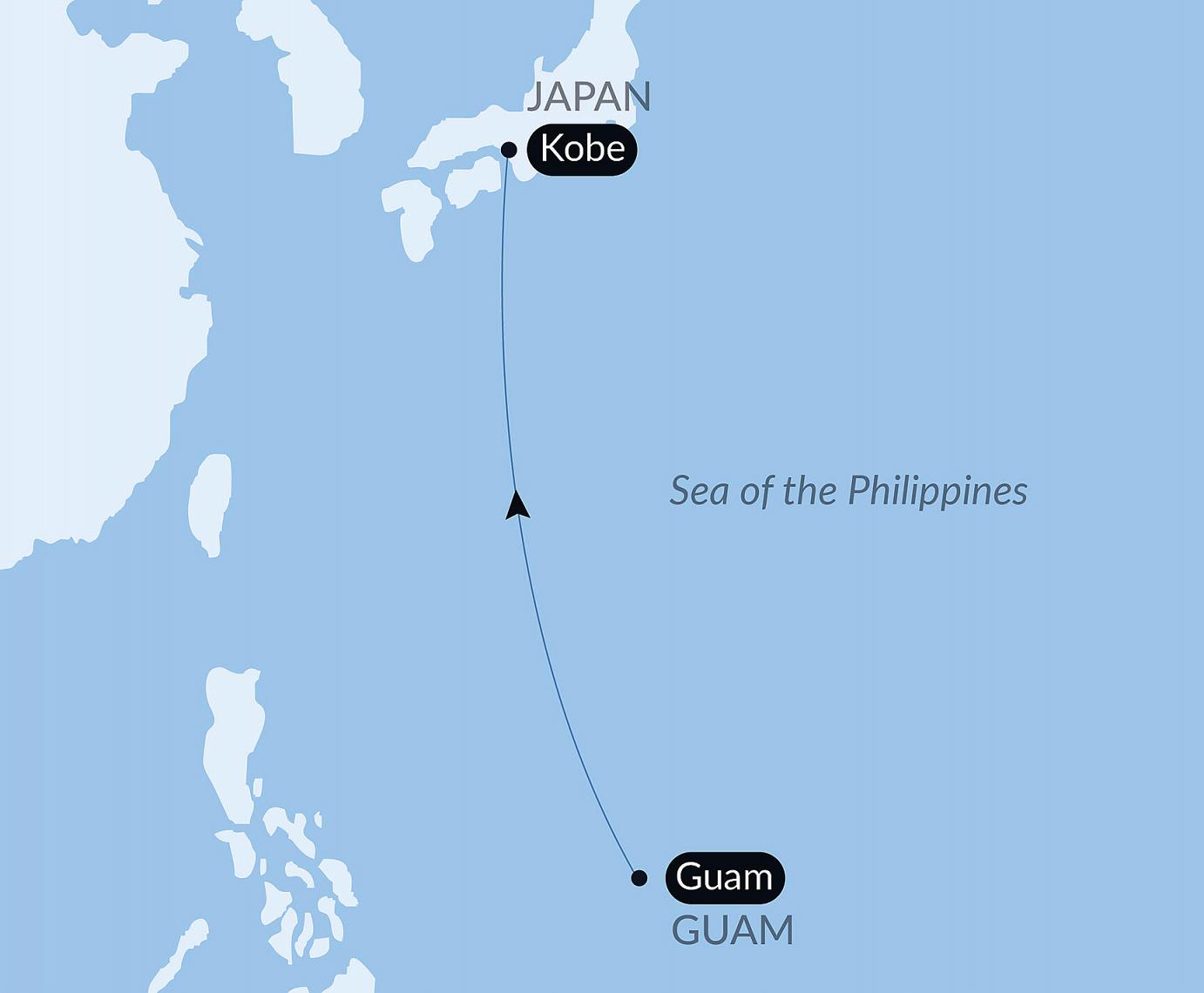carte Voyage en Mer : Guam - Kobe, 6 jours