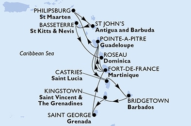 carte Caraïbes et Antilles, 15 jours