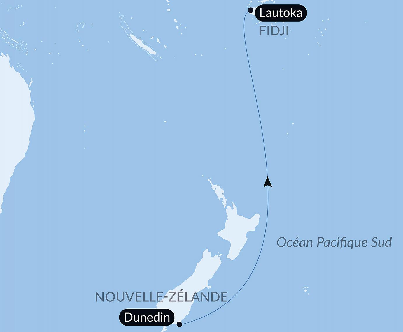 carte Voyage en Mer : Dunedin - Lautoka, 8 jours