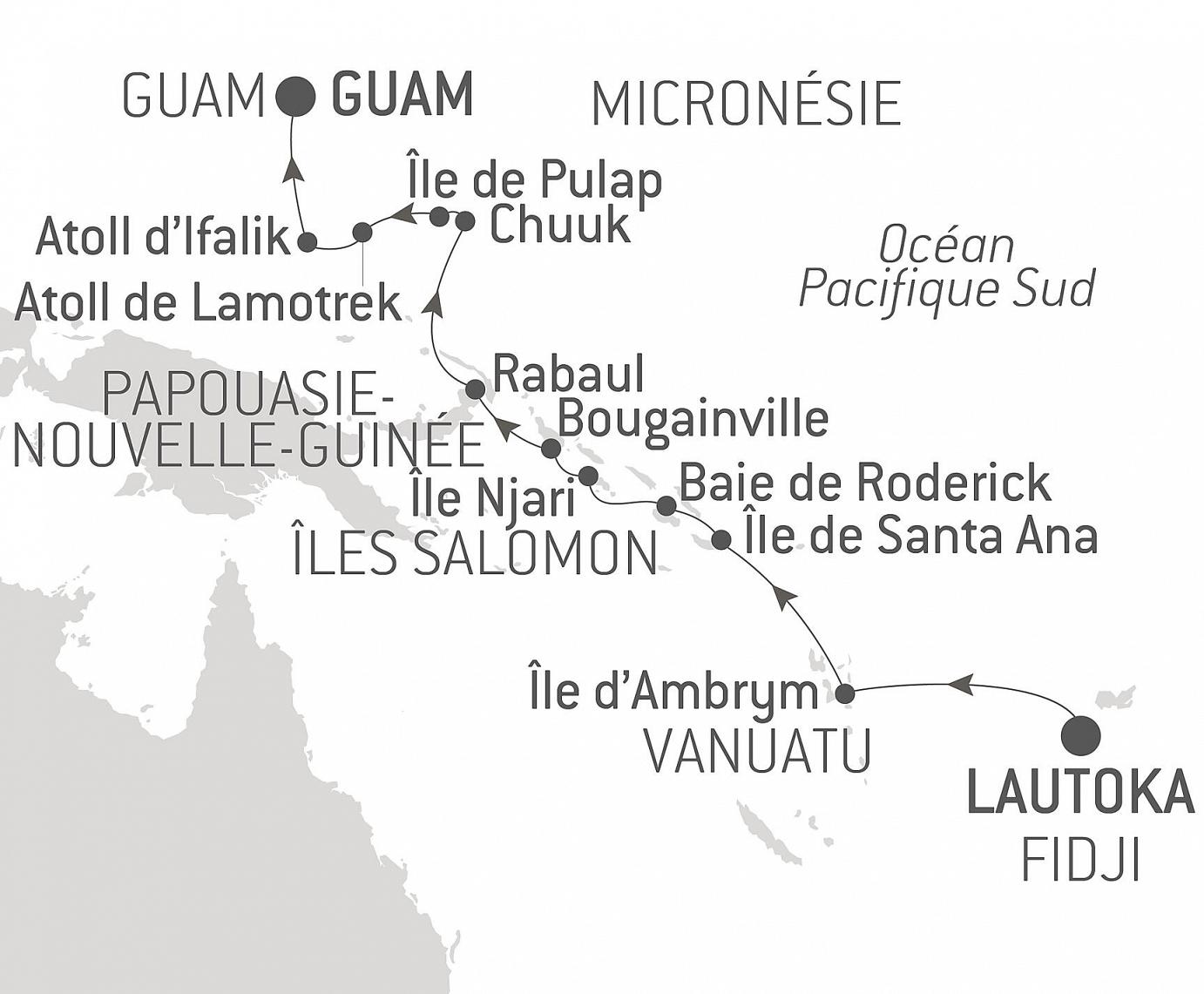 carte Des Fidji à la Micronésie, 17 jours