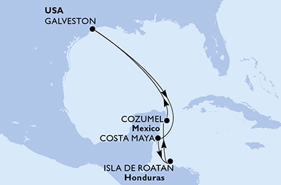 carte Galveston, Costa Maya, Isla de Roatan, Cozumel, 8 jours