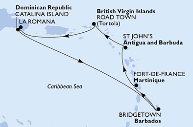 carte La Romana, Catalina Island, Bridgetown, Fort de France, St John s, Road Town, 8 jours