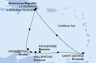 carte La Romana, Catalina Island, Oranjestad, Willemstad, Kralendijk, Saint George, 8 jours