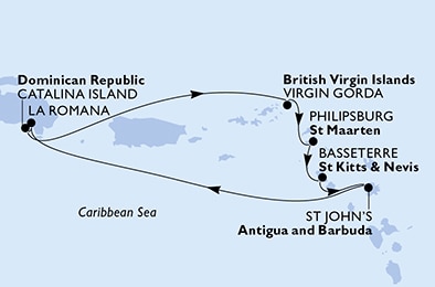carte La Romana, Catalina Island, Virgin Gorda, Philipsburg, Basseterre, St John s, 8 jours