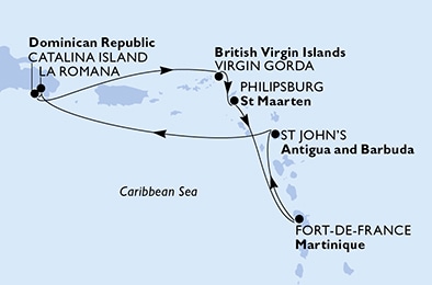 carte La Romana, Catalina Island, Virgin Gorda, Philipsburg, Fort de France, St John s, 8 jours