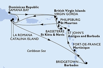 carte Caraïbes et Antilles, 15 jours