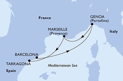 carte Barcelona, Genoa, Marseille, Tarragona, 5 jours