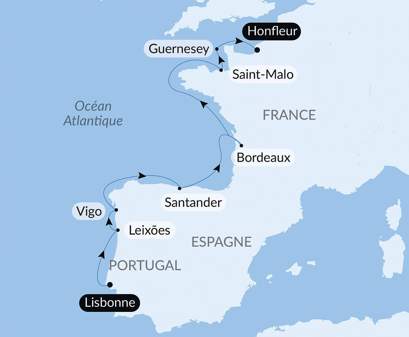carte Péninsule ibérique et cités fortifiées d'Atlantique, 11 jours