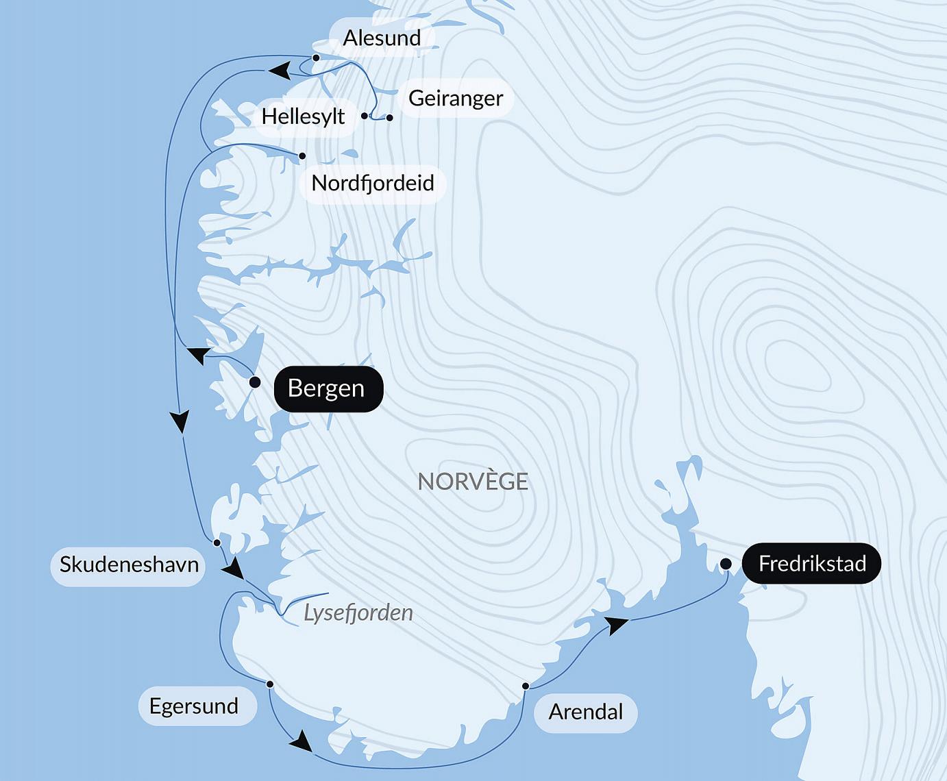 carte Fjords norvégiens, 8 jours