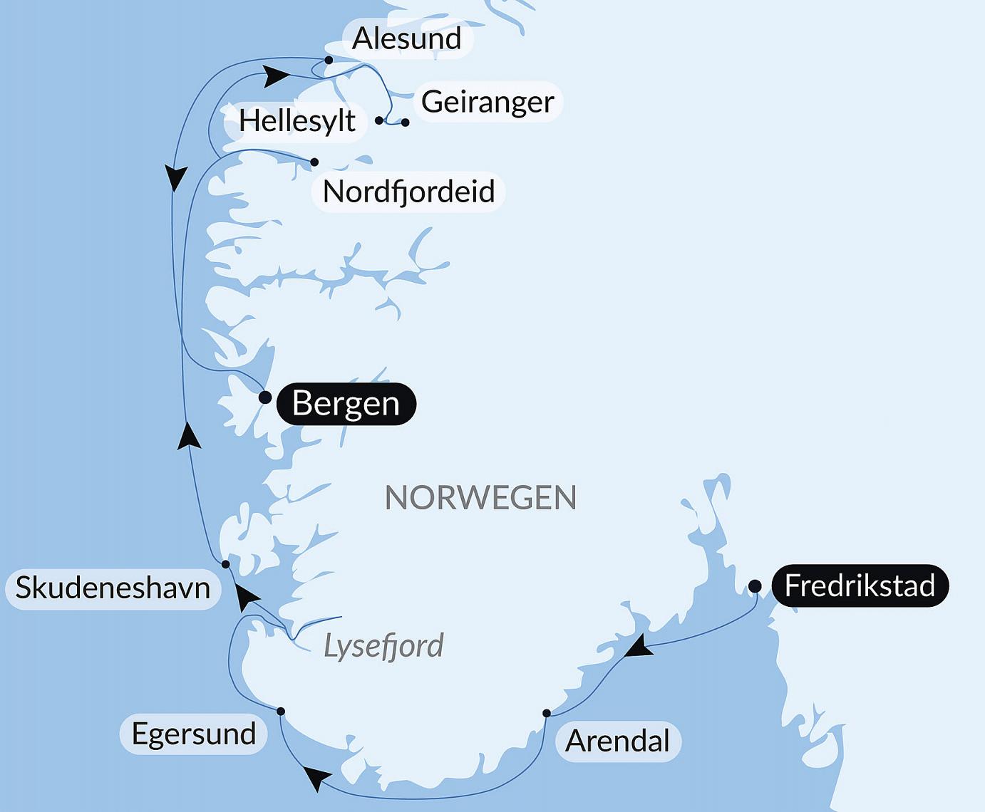 carte Fjords norvégiens, 8 jours
