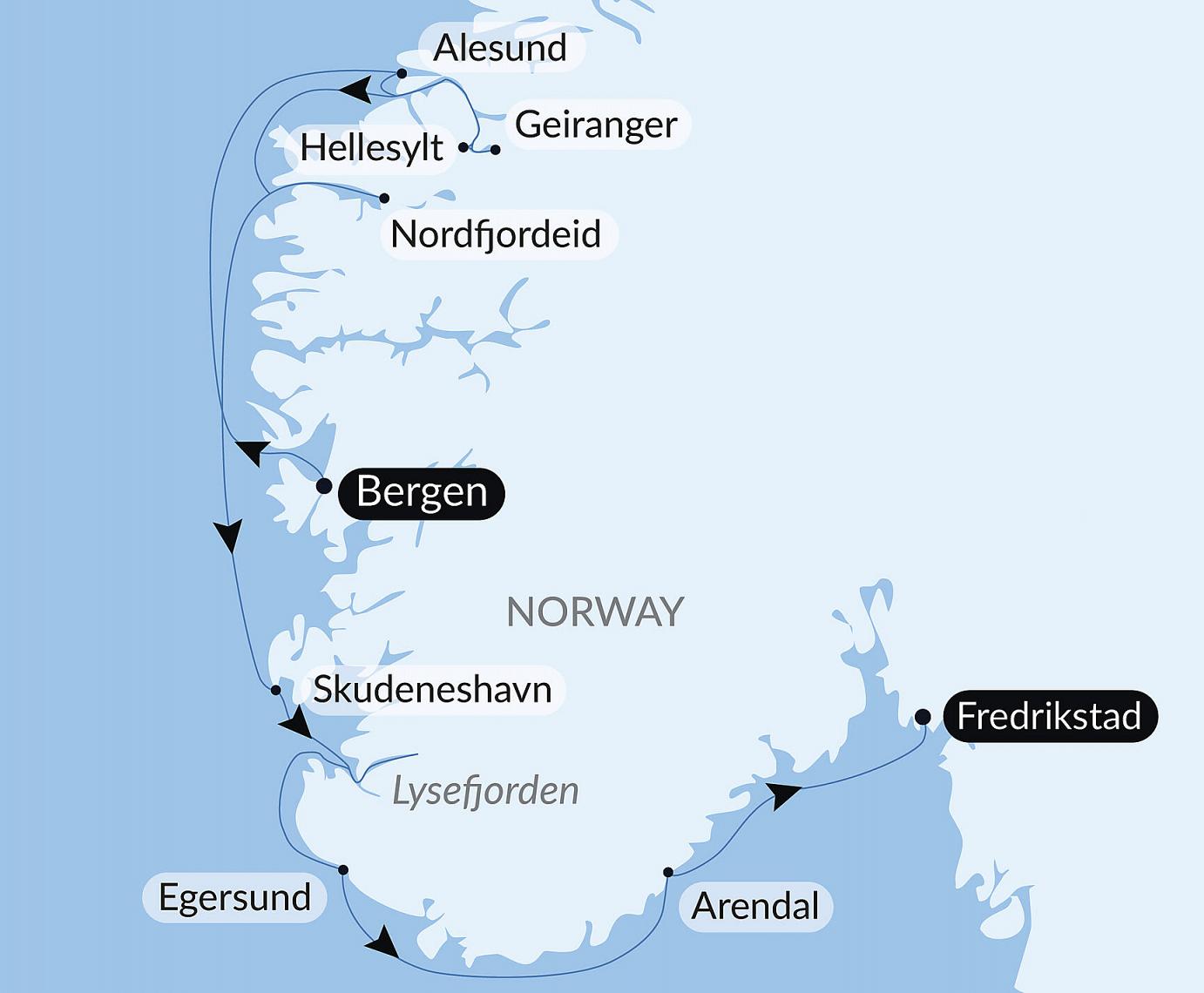 carte Fjords norvégiens, 8 jours