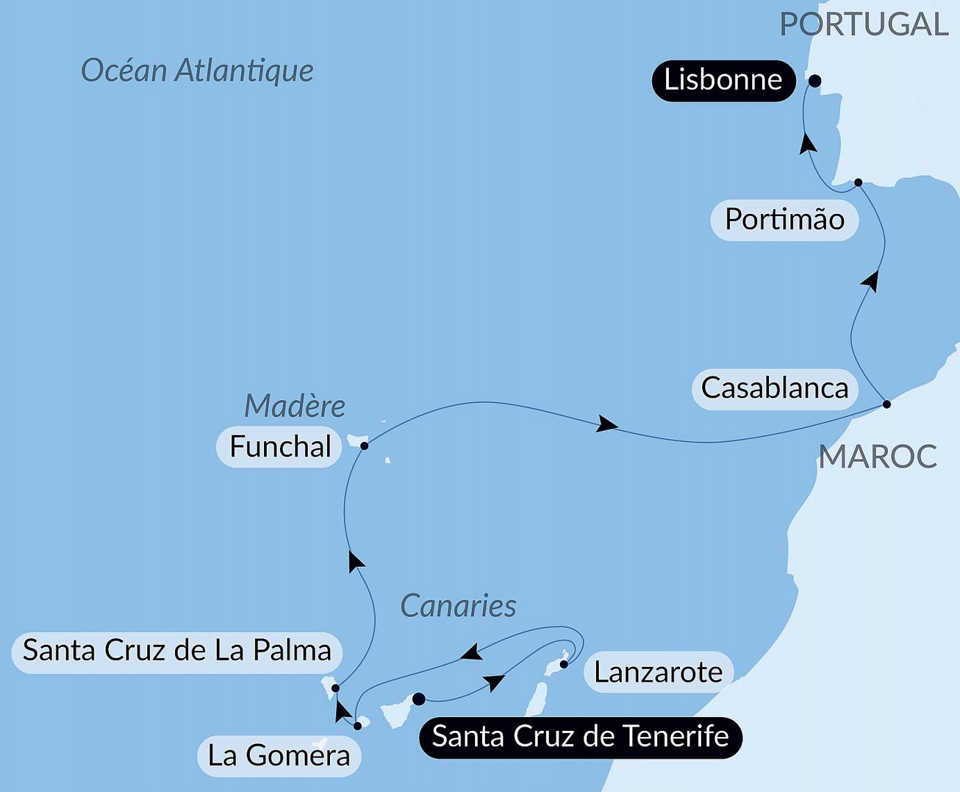 carte Îles volcaniques et cités historiques de l'Atlantique Nord, 10 jours