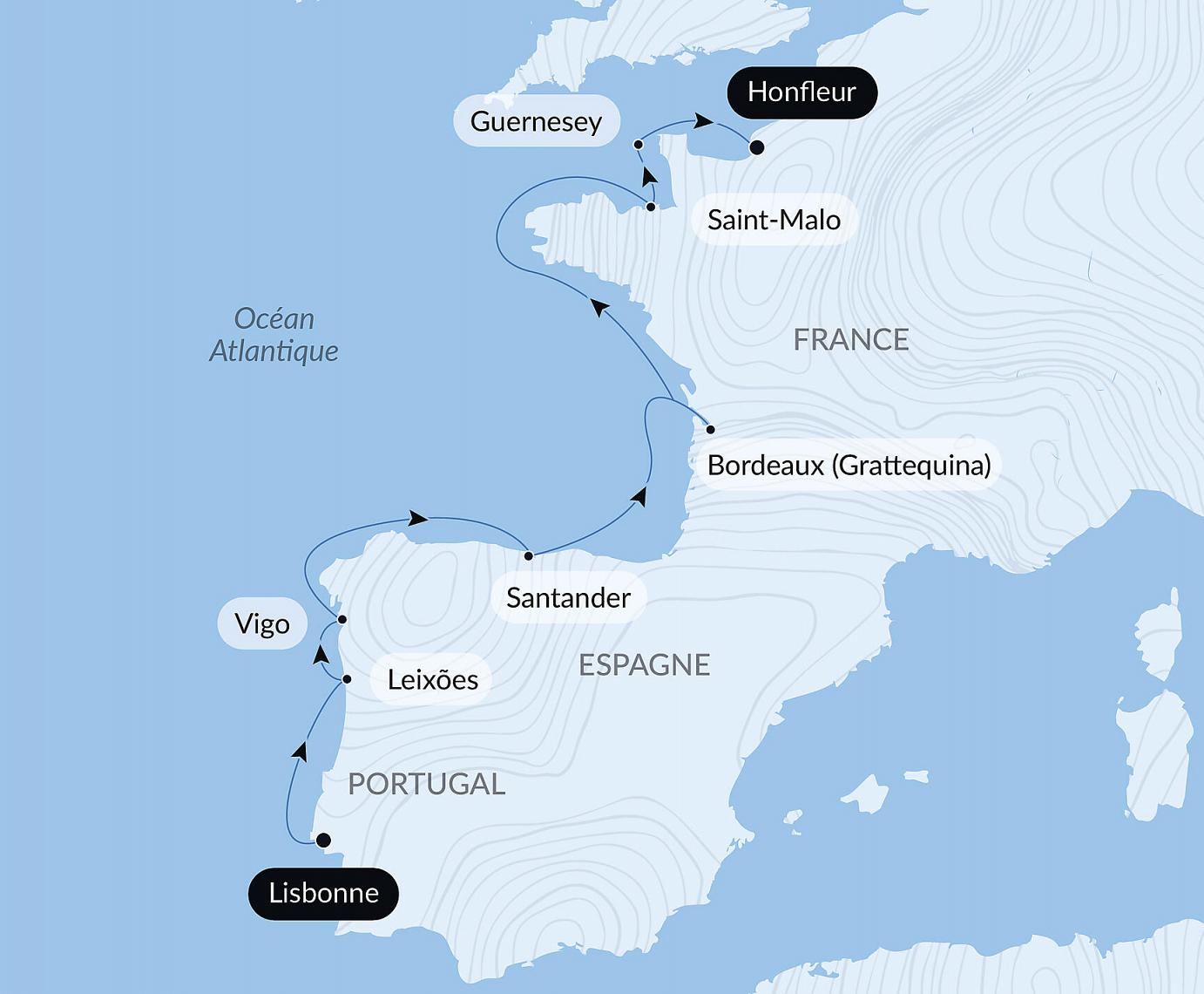 carte Péninsule ibérique et cités fortifiées d’Atlantique, 11 jours