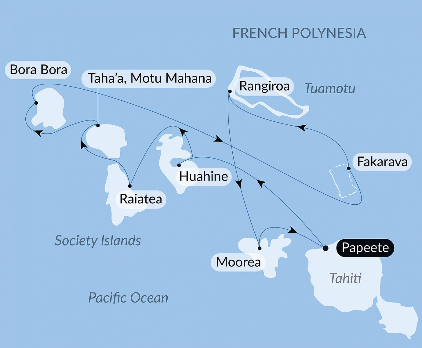 carte Îles de la Société et Tuamotu, 12 jours