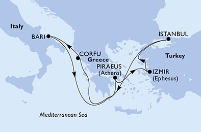 carte Grèce, Turquie, Italie, 8 jours