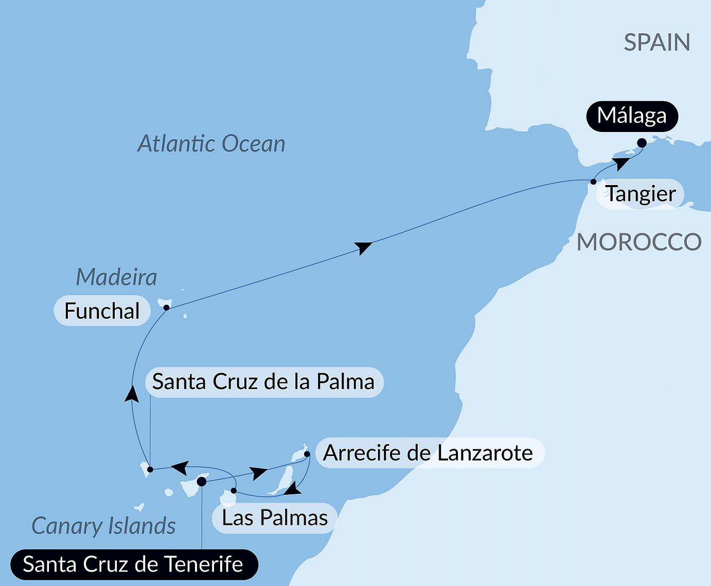 carte Des Canaries à Málaga, aux rythmes de la musique espagnole, 9 jours