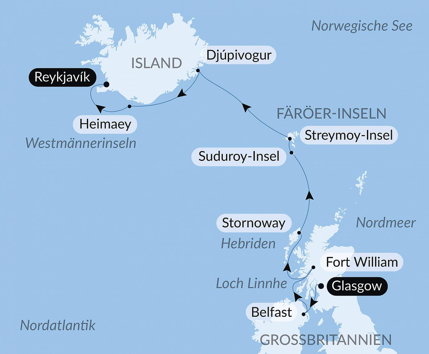carte Territoires sauvages d'Écosse, des îles Féroé et d'Islande, 11 jours